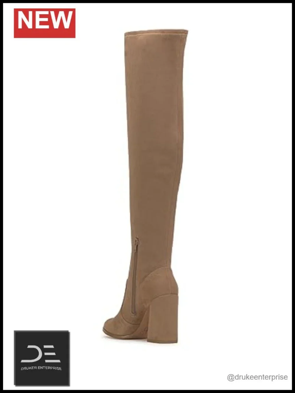 Faux Suede Over-the-Knee Block Heel Boots with Inner Zip